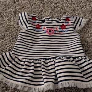 6/$35 Tommy Hillfiger Navy and White Striped Dress with Pink Floral Accents